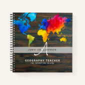 World Map GEOGRAPHY TEACHER Monogram Journal Notizblock (Vorderseite)