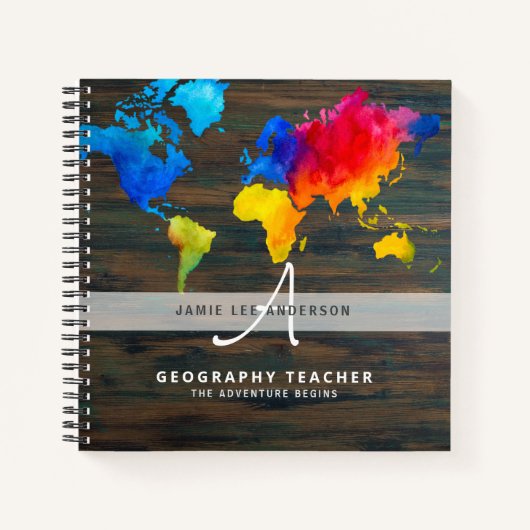 World Map GEOGRAPHY TEACHER Monogram Journal Notizblock (Vorderseite)