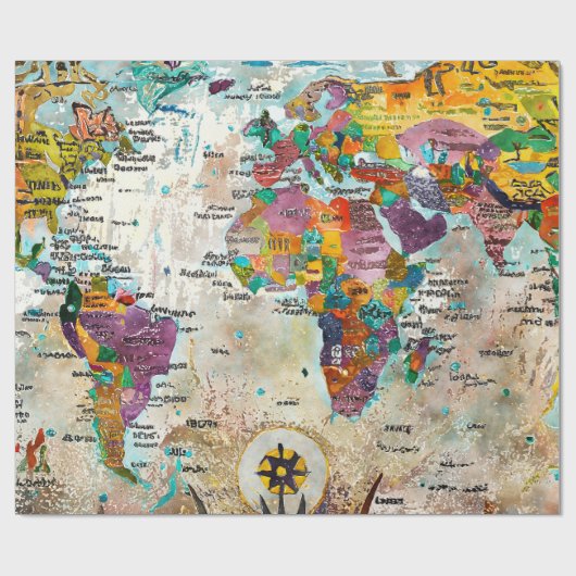 World Map  Geschenkpapier (Flach)