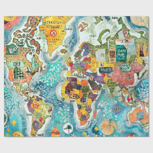 World Map  Geschenkpapier (Flach)