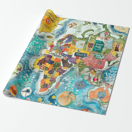 World Map  Geschenkpapier (Ungerollt)