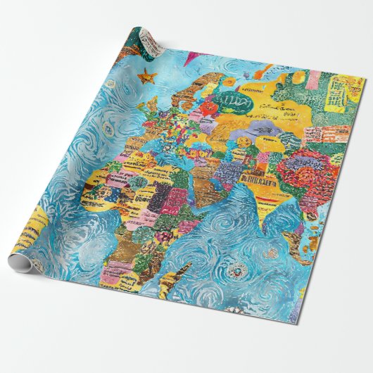 World Map  Geschenkpapier (Ungerollt)