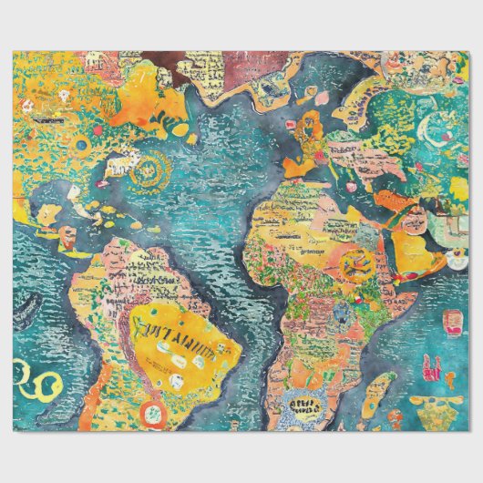 World Map  Geschenkpapier (Flach)