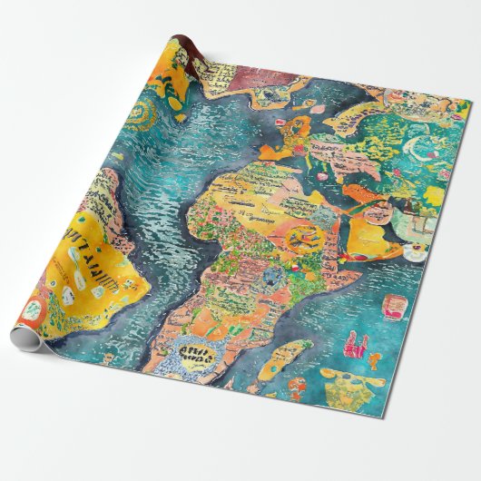 World Map  Geschenkpapier (Ungerollt)