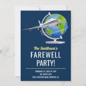 World Map Globe Airplane Farewell Party Einladung (Vorderseite)