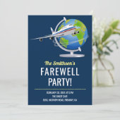 World Map Globe Airplane Farewell Party Einladung (Stehend Vorderseite)