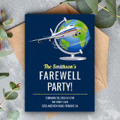 World Map Globe Airplane Farewell Party Einladung