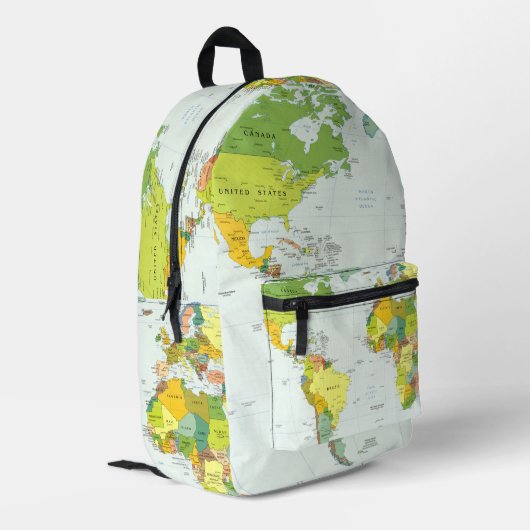 World Map Globe Country Atlas Bedruckter Rucksack (Rückseitige Ecke links)