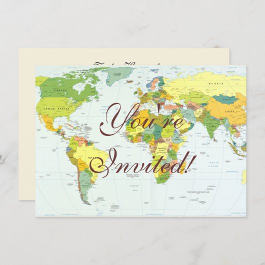 World Map Globe Country Atlas Einladung (Vorne/Hinten)