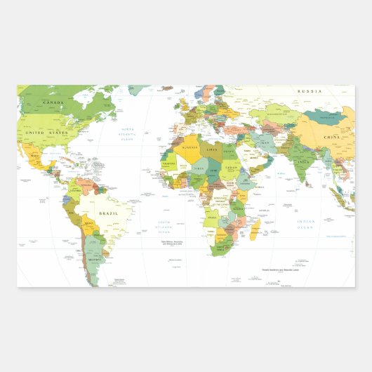 World Map Globe Country Atlas Rechteckiger Aufkleber (Vorderseite)
