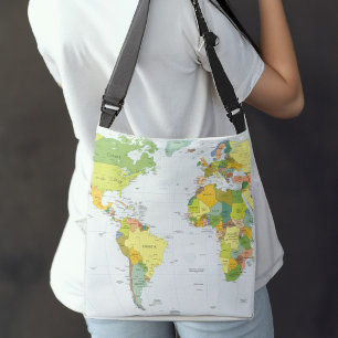 World Map Globe Country Atlas Tragetaschen Mit Langen Trägern