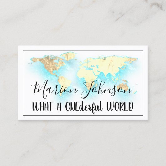 World Map Globe Map Reiseagentur Aqua Ocean Logo Visitenkarte (Vorderseite)