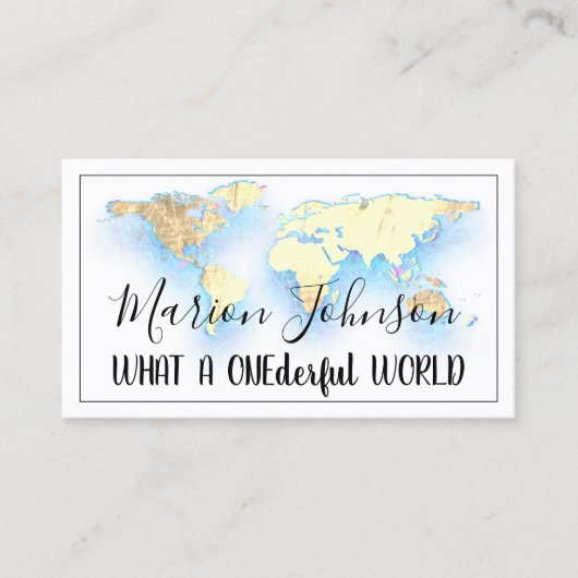 World Map Globe Map Reiseagentur Gold Blue Logo Visitenkarte (Vorderseite)