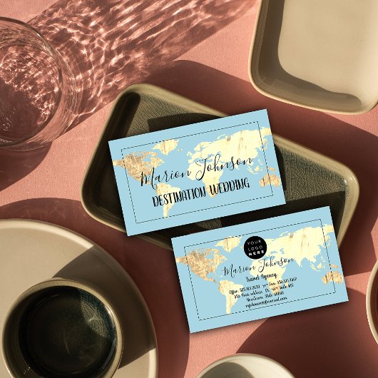 World Map Globe Map Reiseagentur Gold Blue Visitenkarte