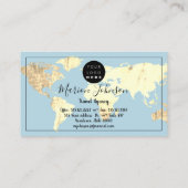 World Map Globe Map Reiseagentur Gold Blue Visitenkarte (Rückseite)