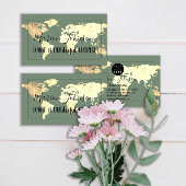 World Map Globe Map Reiseagentur Gold Green Frame Visitenkarte