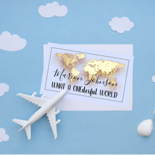 World Map Globe Map Reiseagentur Gold Logo Blau Visitenkarte