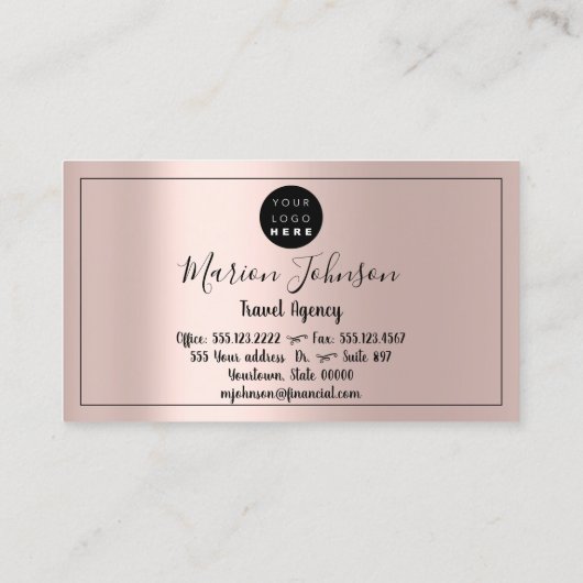 World Map Globe Map Reiseagentur Gold Logo Rose Visitenkarte (Rückseite)
