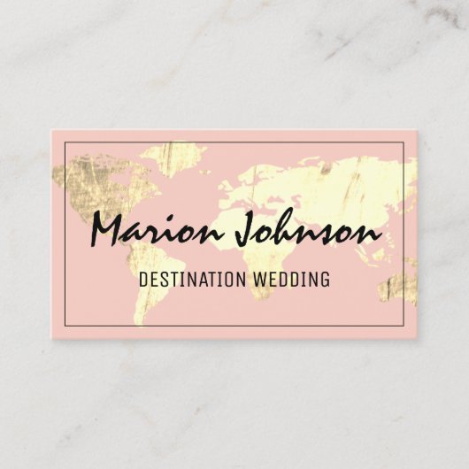 World Map Globe Map Reiseagentur Gold Rose Visitenkarte (Vorderseite)