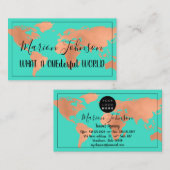 World Map Globe Map Reiseagentur Rose Cooper Minze Visitenkarte (Vorne/Hinten)
