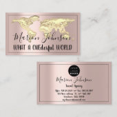 World Map Globe Map Reiseagentur Rose Gold Visitenkarte (Vorne/Hinten)