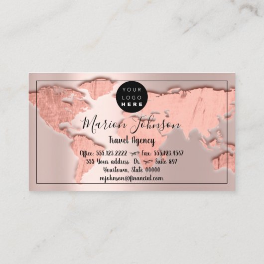 World Map Globe Map Reiseagentur Rosen Blush Visitenkarte (Rückseite)