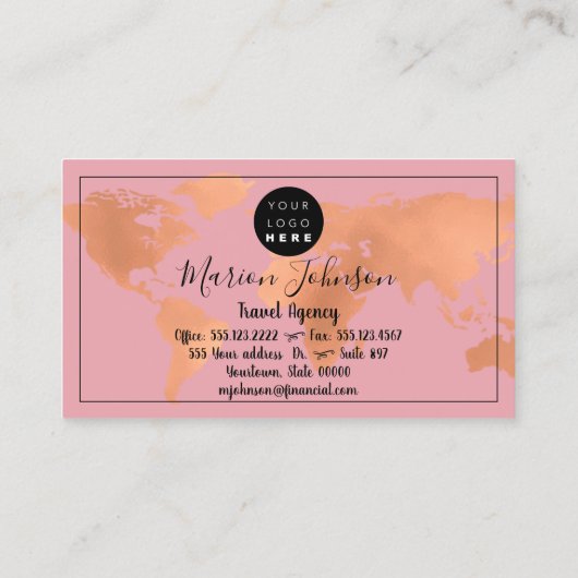 World Map Globe Map Reiseagentur Rosen Lila Visitenkarte (Rückseite)
