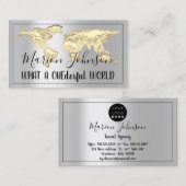 World Map Globe Map Reiseagentur Silver Gold Visitenkarte (Vorne/Hinten)