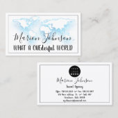 World Map Globe Map Reiseagentur Weißes Logo Blau Visitenkarte (Vorne/Hinten)