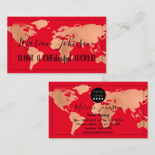 World Map Globe Map Travel Agency Red Cooper Visitenkarte (Vorne/Hinten)