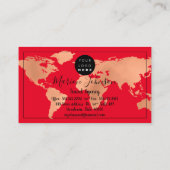 World Map Globe Map Travel Agency Red Cooper Visitenkarte (Rückseite)