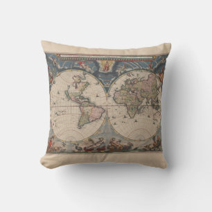 World Map Globe Reiseantik Kissen