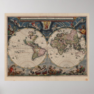 World Map Globe Reiseantik Poster