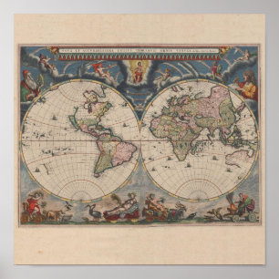 World Map Globe Reiseantik Poster