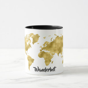 World Map Gold Fossil Wanderlust Blogger Tasse