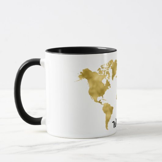 World Map Gold Fossil Wanderlust Blogger Tasse (Links)
