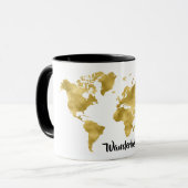 World Map Gold Fossil Wanderlust Blogger Tasse (Vorderseite Links)