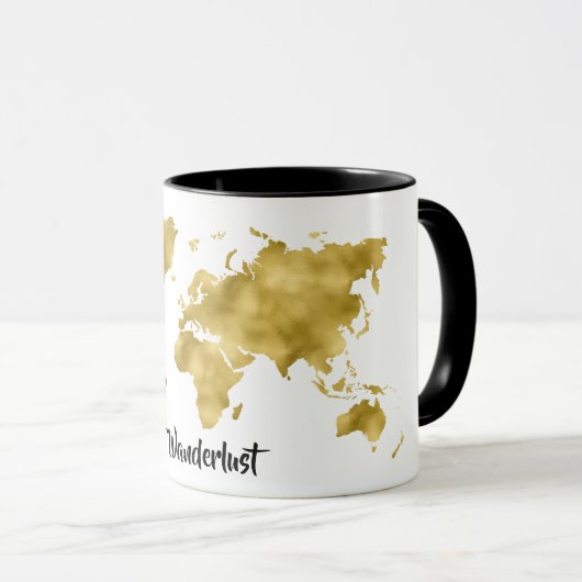 World Map Gold Fossil Wanderlust Blogger Tasse (VorderseiteRechts)