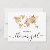 World Map Gold werden Sie mein FLOWER MÄDCHEN Einladung (Vorderseite)