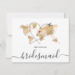 World Map Gold werden Sie meine Bridesmaid sein Einladung