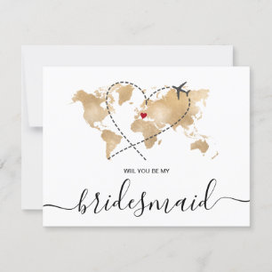 World Map Gold werden Sie meine Bridesmaid sein Einladung
