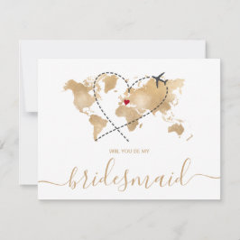 World Map Gold werden Sie meine Bridesmaid sein Einladung