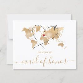 World Map Gold werden Sie meine Trauzeugin Invita Einladung