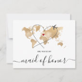 World Map Gold werden Sie meine Trauzeugin sein Einladung (Vorderseite)
