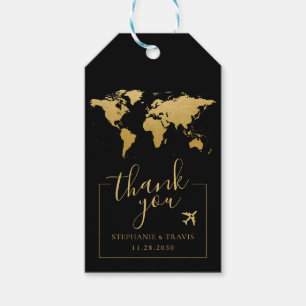 World Map Hochzeit in Urlaubsort Favor Black Gold Geschenkanhänger