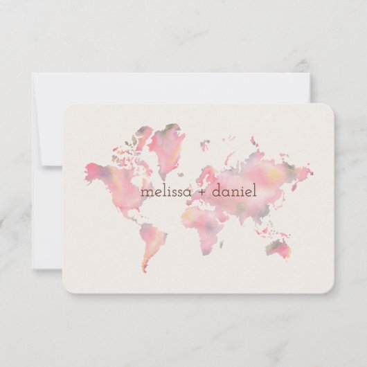 World Map in Pink Shades for Wedding or Event Einladung (Vorderseite)