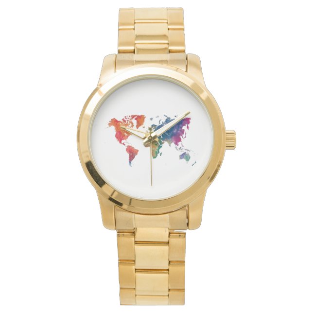 World map in watercolor armbanduhr (Vorderseite)