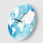 World Map In Watercolor Blues Große Wanduhr (Winkel)