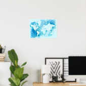 World Map In Watercolor Blues Poster (Heimbüro)
