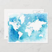 World Map In Watercolor Blues Postkarte (Vorne/Hinten)